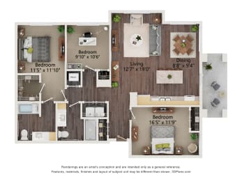 C1_Type A_Colored Floor Plan at Juniper Square 55+ Apartments, Arizona