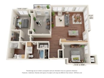 3 Bedroom - B Floor Plan at Legacy Commons at Signal Hills 55+ Apartments, West St. Paul, MN, 55118
