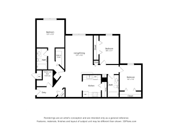 Oaks at St. John_2D_3 Bedroom Floor Plan