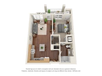 1 Bedroom Floor Pan at Oaks Landing 55+ Apartments, New Brighton, 55112