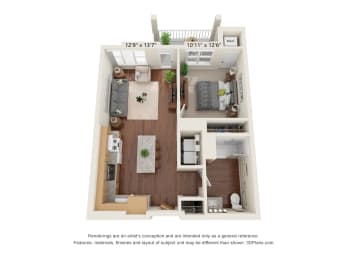 1E Floor Pan at Oaks Landing 55+ Apartments, New Brighton, 55112
