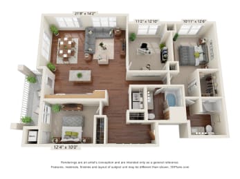 3 Bedroom Floor Pan at Oaks Landing 55+ Apartments, New Brighton