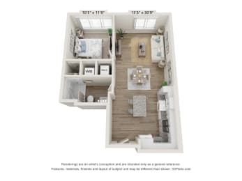 1E Floor Plan at Osprey Park 62+ Apartments, Kissimmee, Florida