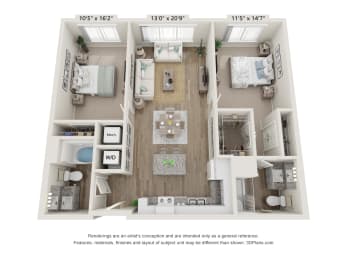 2 bed 2 bath F at Sandpiper Glen 62+ Apartments, Orlando, Florida