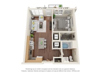 The Oasis at Twin Lakes_3D_1 Bedroom - A