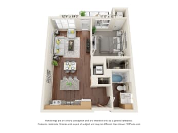 The Oasis at Twin Lakes_3D_1 Bedroom - B