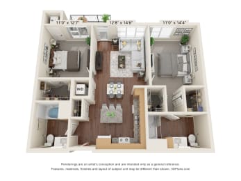 The Oasis at Twin Lakes_3D_2 Bedroom - A-1
