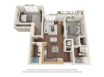 The Oasis at Twin Lakes_3D_2 Bedroom - D