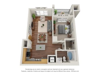 1 bed 1 bath B at The Meridian Apartments, Decatur, GA