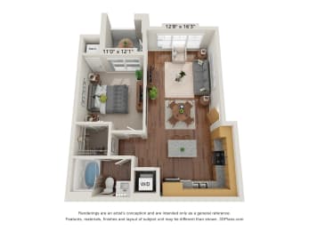 1A Floor Plan at The Paramount, Atlanta, 30331