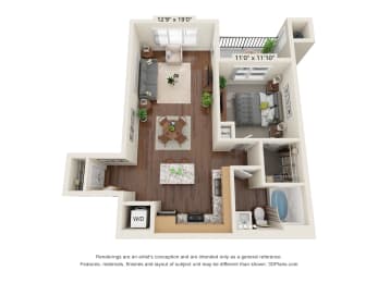 1 Bedroom - A2 Floor Planat The Promenade, McDonough, 30253