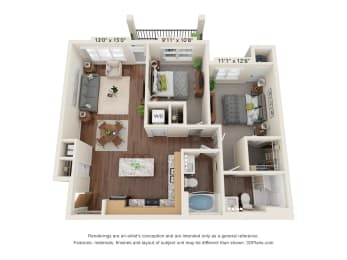 2 Bedroom - B1 Floor Planat The Promenade, McDonough, GA