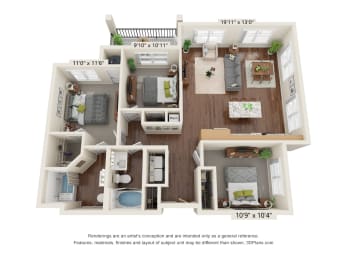 3 Bedroom - C1 Wheelchair Accessible Floor Planat The Promenade, Georgia, 30253