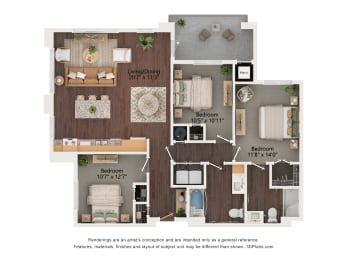 3 Bedroom Floor Plan at The Safford, Marana