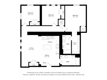 Floor Plan  UnitNumber6271-005_3BD_FloorPlanType_3IVat Upper Post Flats, Fort Snelling