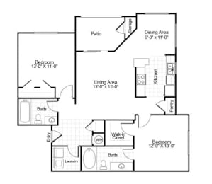 B2 Floor Plan at Falls Pointe at the Park, Durham, North Carolina