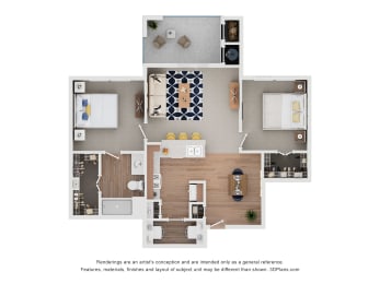 2 Bed 1 Bath Floor Plan at Mariposa at Bay Colony, Dickinson, TX 77539