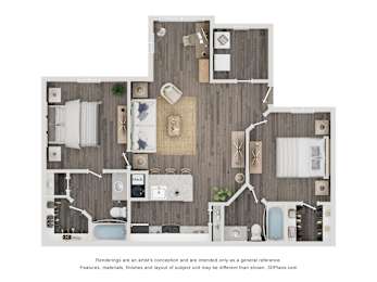 2 Bed 2 Bath Floor Plan at The Lucille Apartments, Stuart, 34996