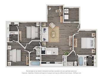 3 Bed 2 Bath Floor Plan at The Lucille Apartments, Stuart Florida
