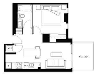 A floor plan of a house with a balcony.