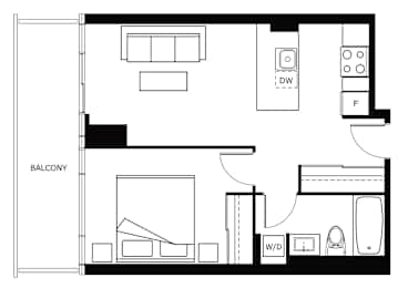 A black and white drawing of a floor plan for a balcony.