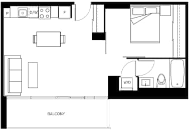 A black and white image of a balcony floor plan.