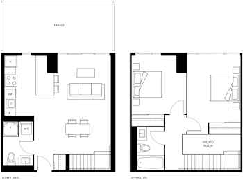 A black and white image of a floor plan for a two-story house.