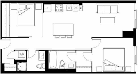 A black and white floor plan of a house with labeled rooms.