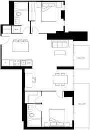 A black and white image of a floor plan for a two-story home.