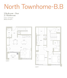 A floor plan for a North Townhome-B.B with two bedrooms and a den.