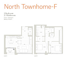A floor plan for the North Townhome-F, a 2 bedroom, 2.5 bathroom apartment with an interior of 1425 square feet and a balcony of 51 square feet.
