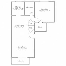  Floor Plan 1 Bedroom, 1 Bathroom - 700 SF