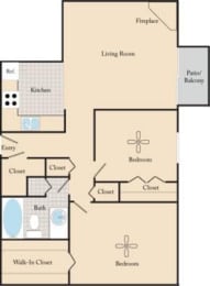  Floor Plan 2 Bed, 1 Bath B1