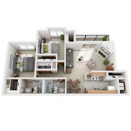  Floor Plan 2 Bedroom, 2 Bathroom - 953 SF