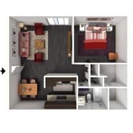  Floor Plan 1 Bed, 1 Bath - 663 SF