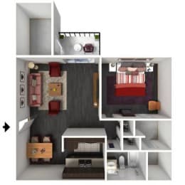  Floor Plan 1 Bed, 1 Bath - 718 SF