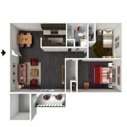  Floor Plan 2 Bed, 1 Bath - 1002 SF