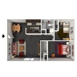  Floor Plan 2 Bed, 1 Bath - 947 SF
