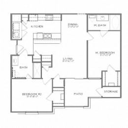  Floor Plan 2 Bedroom, 2 Bathroom
