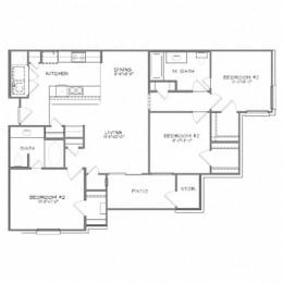 Floor Plan 3 Bedroom, 2 Bathroom