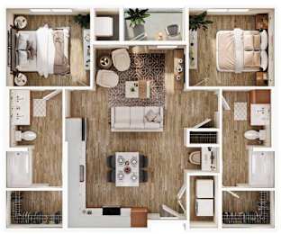 a 1 bedroom apartment with a bathroom and a living room