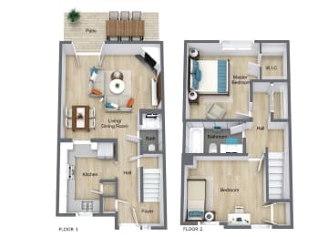  Floor Plan 2 Bedroom 1.5 Bathroom Townhome