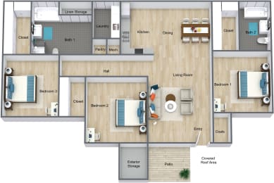 Floor Plan 3 Bedroom 2 Bathroom Townhome Flat