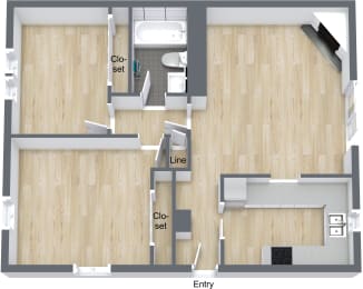  Floor Plan 2 Bedroom 1 Bathroom Townhome Flat