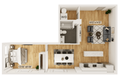 Mulberry Floor Plan | 830 Sq. Ft. at Residences at Richmond Trust, Richmond, VA