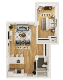 Laurel Floor Plan | 696 Sq. Ft. at Residences at Richmond Trust, Richmond, Virginia
