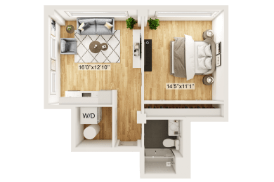 Belvidere Floor Plan | 590 Sq. Ft. at Residences at Richmond Trust, Virginia