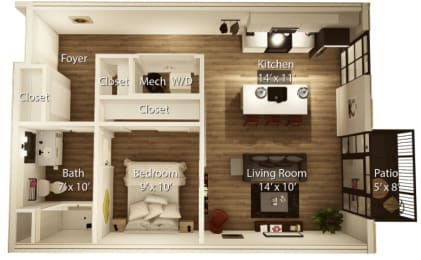 Fulton Floor Plan | 690-695 Sq. Ft. at Crossline, Columbus, OH, 43201