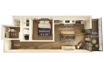 1D Floor Plan | 557 Sq. Ft. at Crossline, Columbus, Ohio