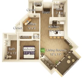 1E Floor Plan | 947 Sq. Ft.  at Crossline, Columbus